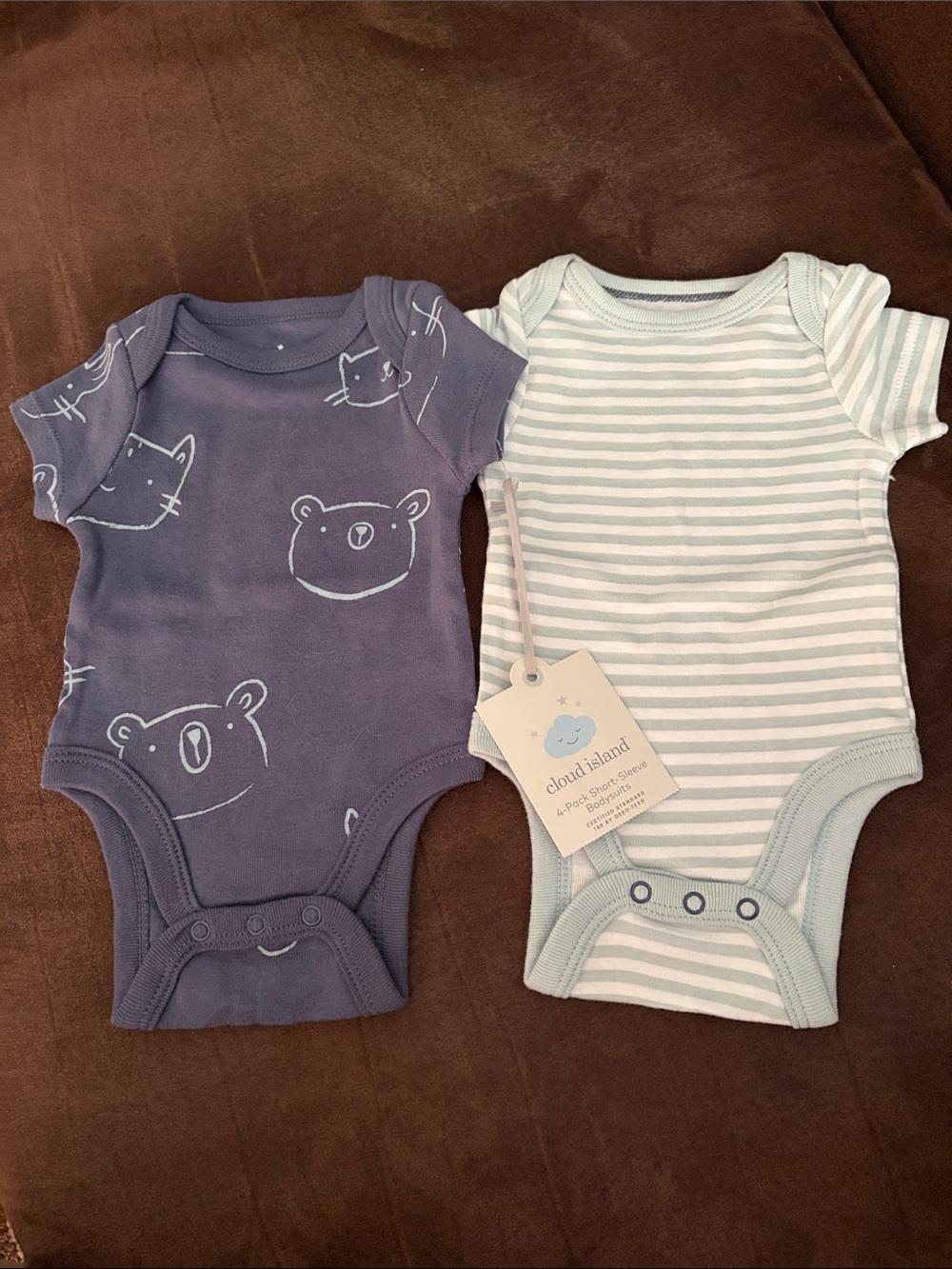 cloud island Blue Bear Print & Light Blue Stripe Baby One-Pieces